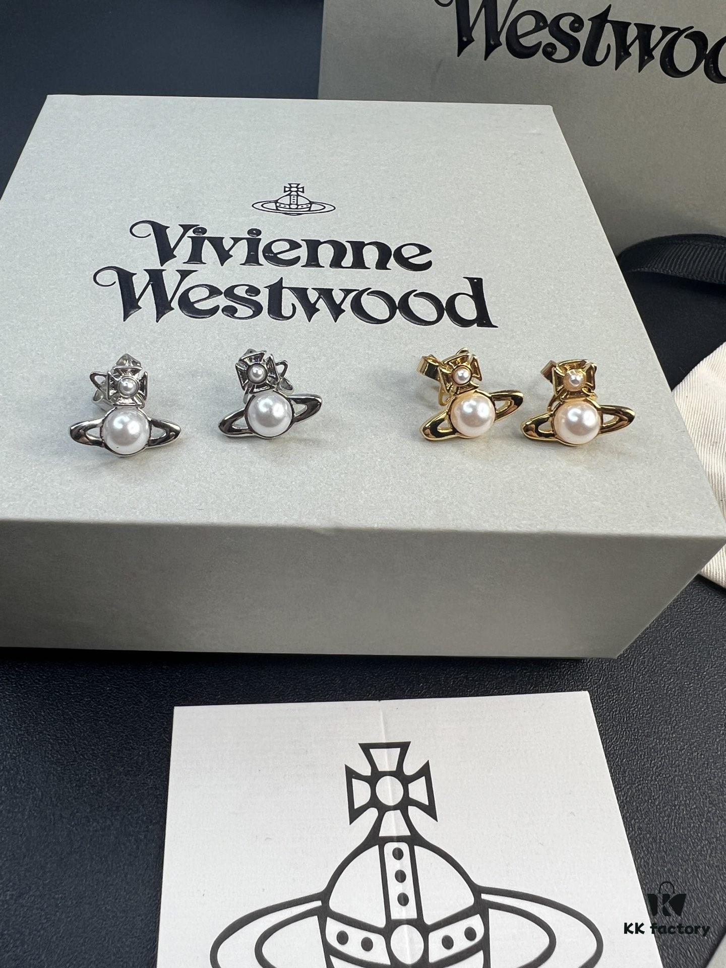 West Queen Half-Round Pearl Mini Saturn Stud Earrings