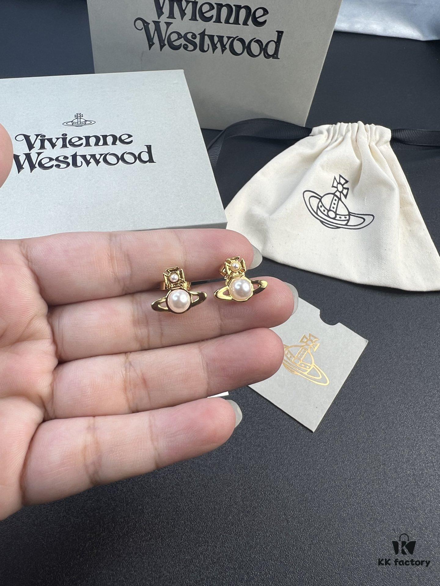 West Queen Half-Round Pearl Mini Saturn Stud Earrings