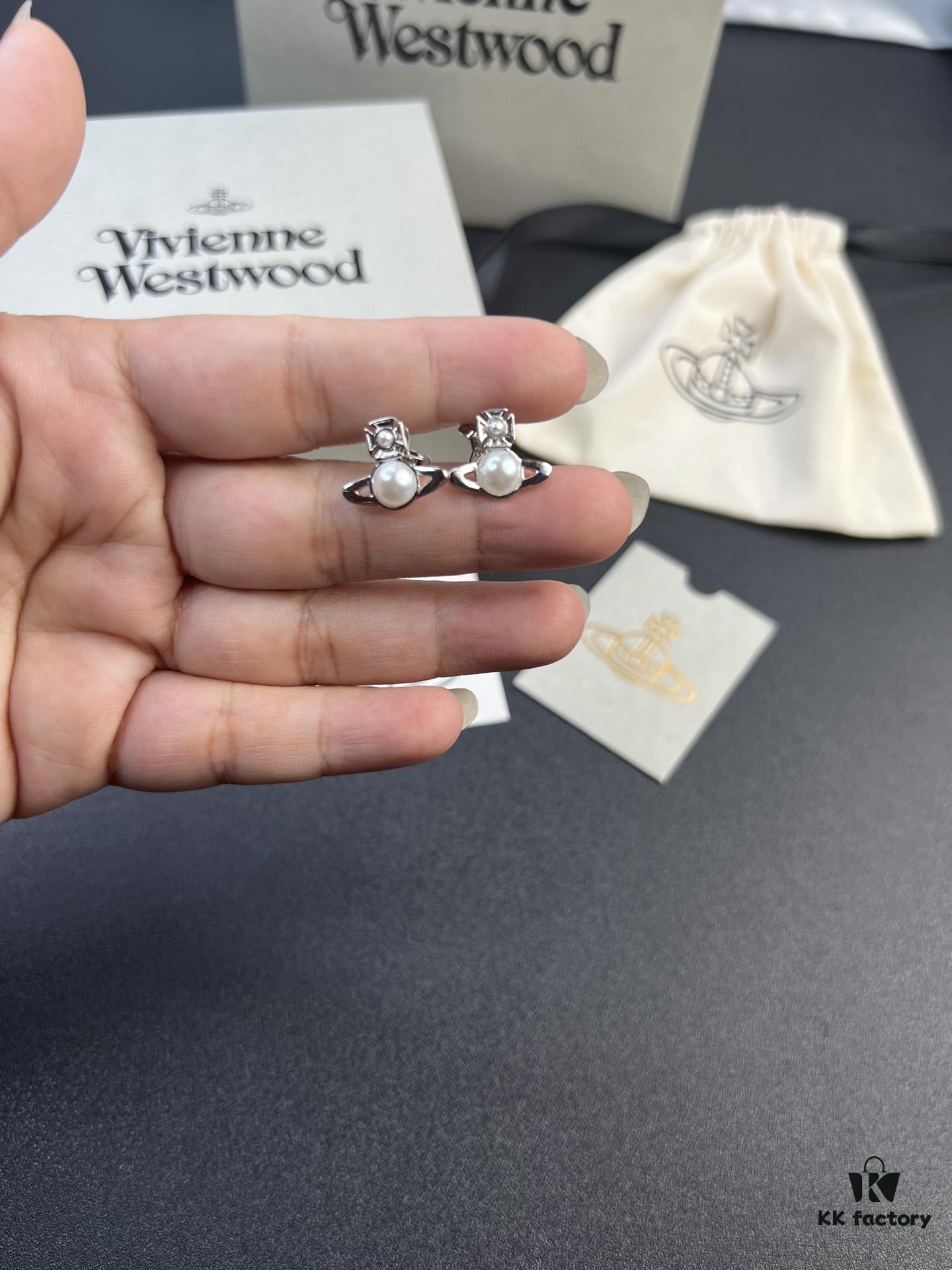 West Queen Half-Round Pearl Mini Saturn Stud Earrings