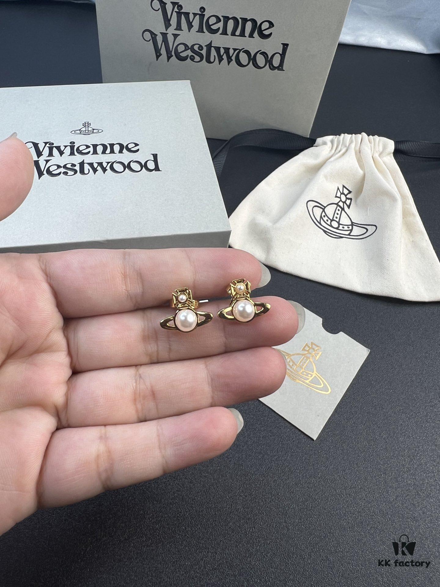 West Queen Half-Round Pearl Mini Saturn Stud Earrings