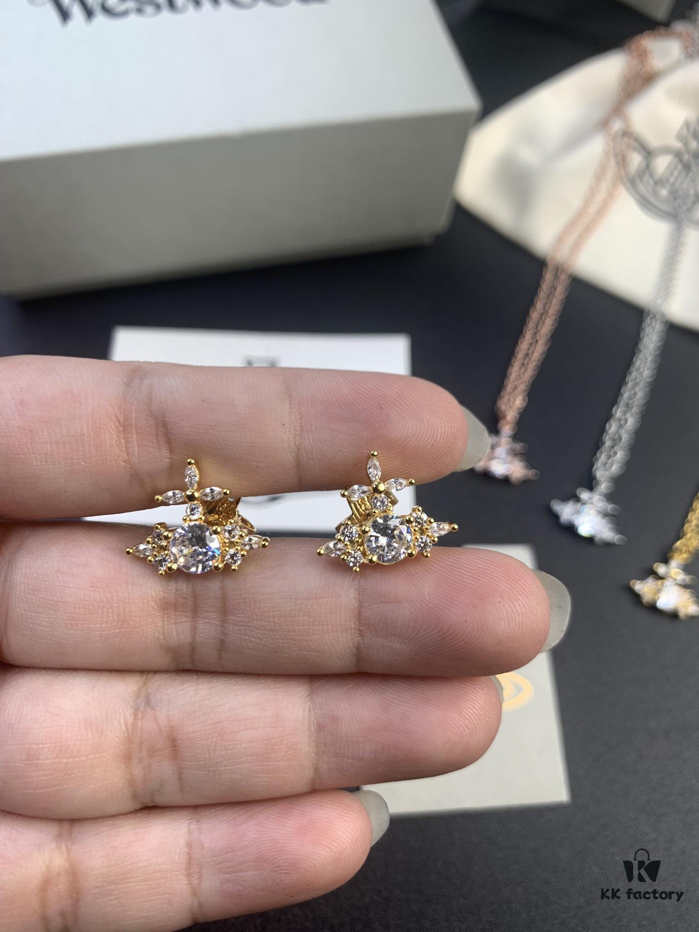 West Dame Zircon Ring, Earrings, and Necklace Set in White Gold, Yellow Gold, and Rose Gold – Three Colors Available, Ring Sizes 6, 7, 8