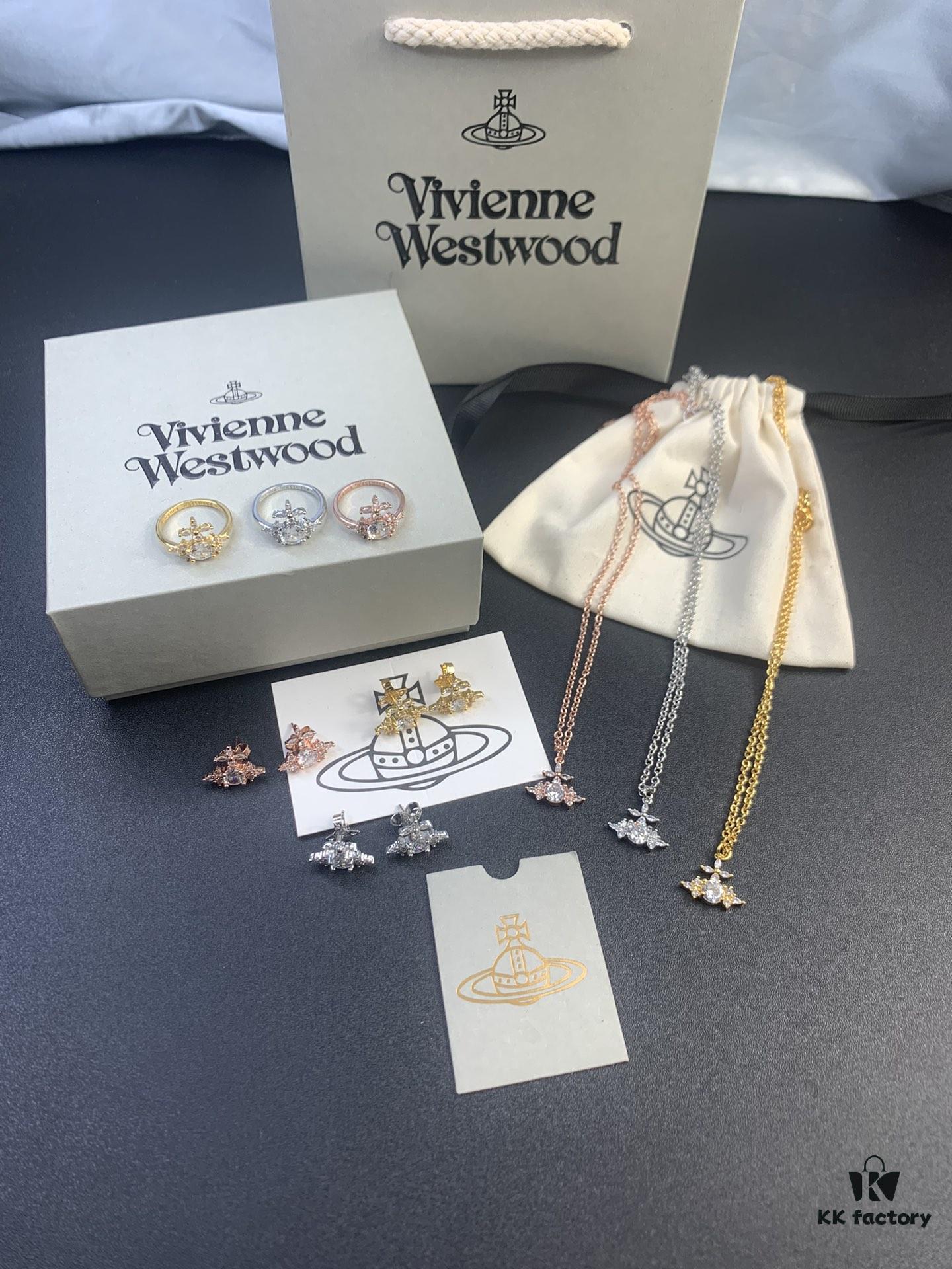 West Dame Zircon Ring, Earrings, and Necklace Set in White Gold, Yellow Gold, and Rose Gold – Three Colors Available, Ring Sizes 6, 7, 8