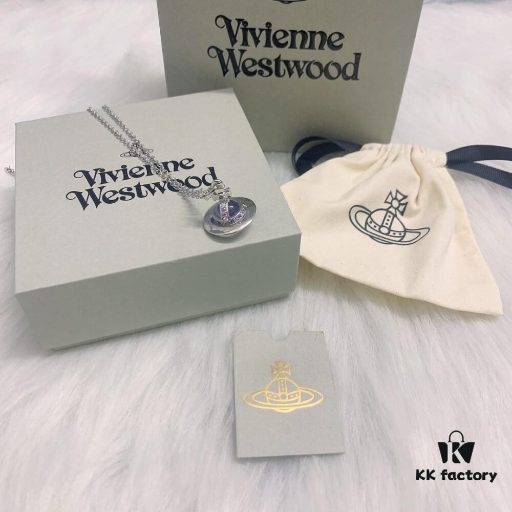 West Queen 3D Purple Glass Bead Necklace in White Gold Color