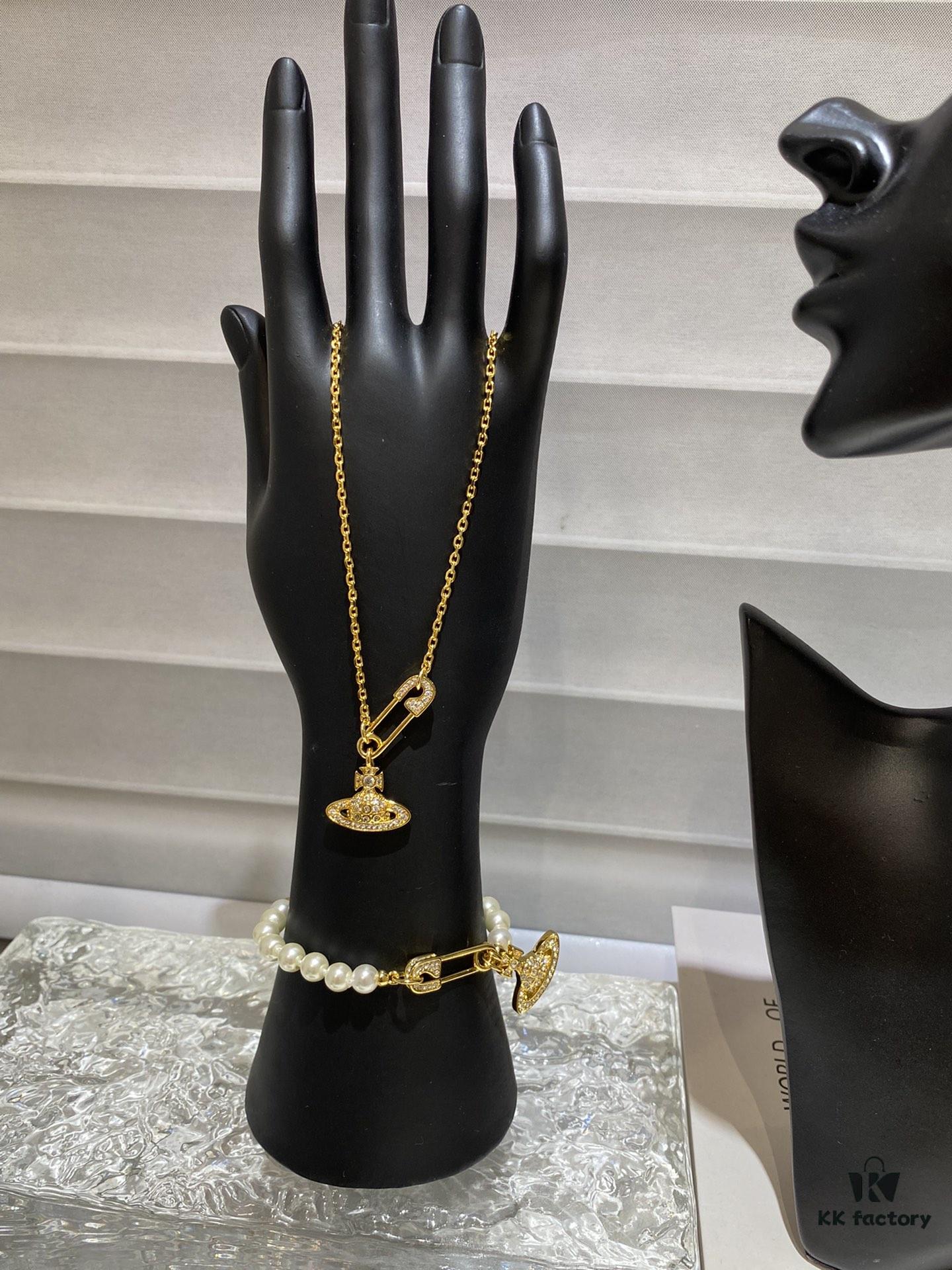 Saturn | Vivienne Westwood Jewelry - Brooch Style Pearl Necklace and Bracelet