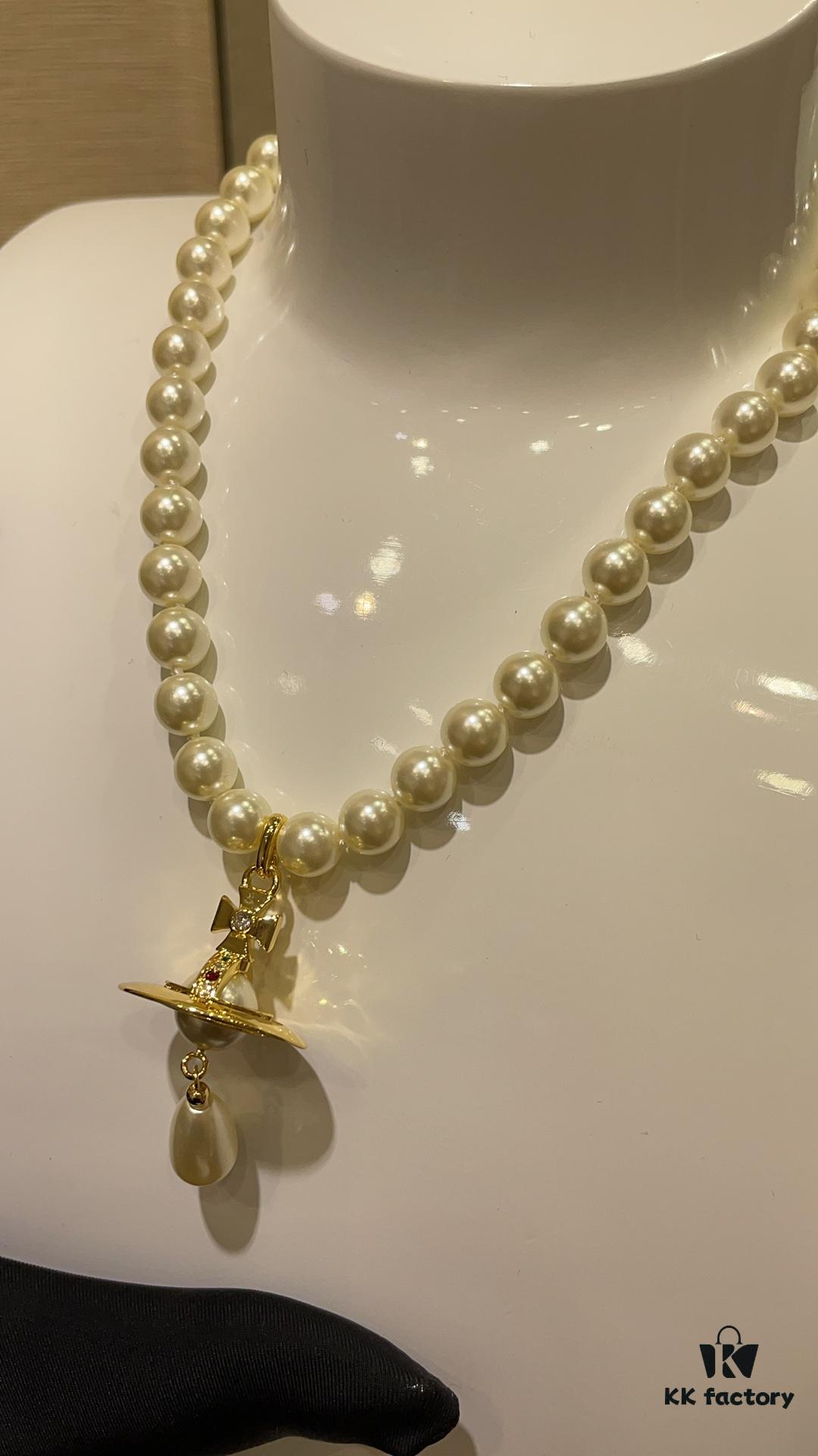 Vivienne Westwood Golden Saturn ORB Pearl Necklace