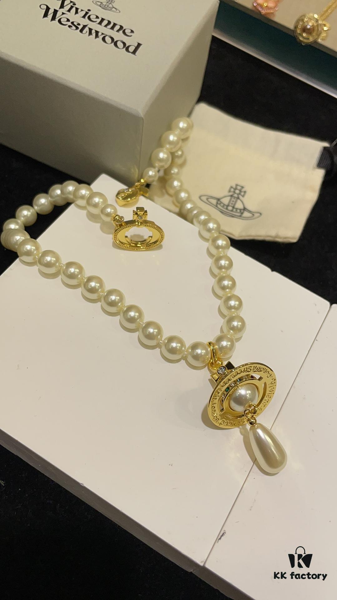 Vivienne Westwood Golden Saturn ORB Pearl Necklace