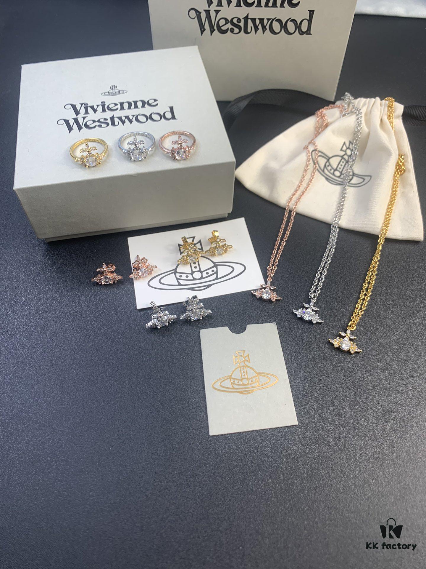 West Dame Zircon Ring, Earrings, and Necklace Set in White Gold, Yellow Gold, and Rose Gold – Three Colors Available, Ring Sizes 6, 7, 8