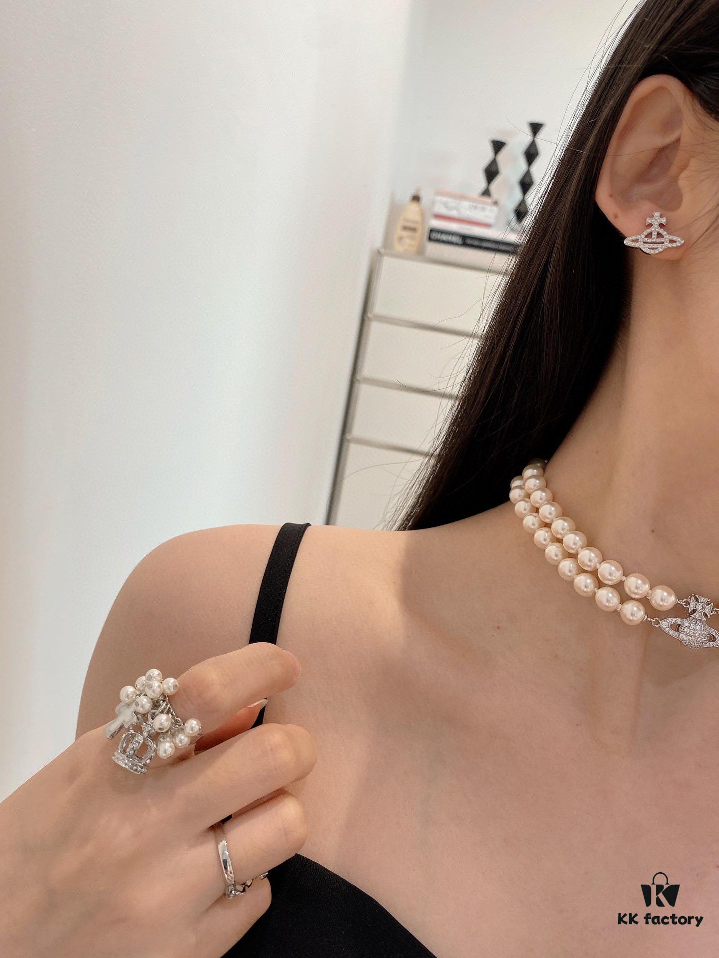 Saturn | Vivienne Westwood Jewelry Double-Layer Pearl Necklace and Bracelet