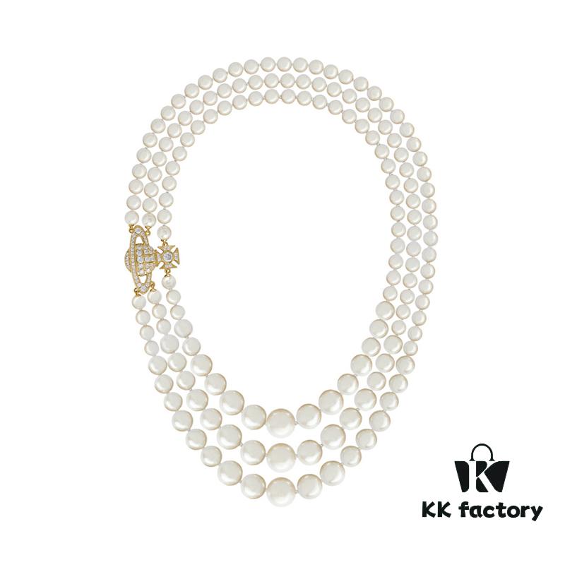 Vivienne Westwood Full Diamond Magnetic - Three-Layer Necklace - Gold