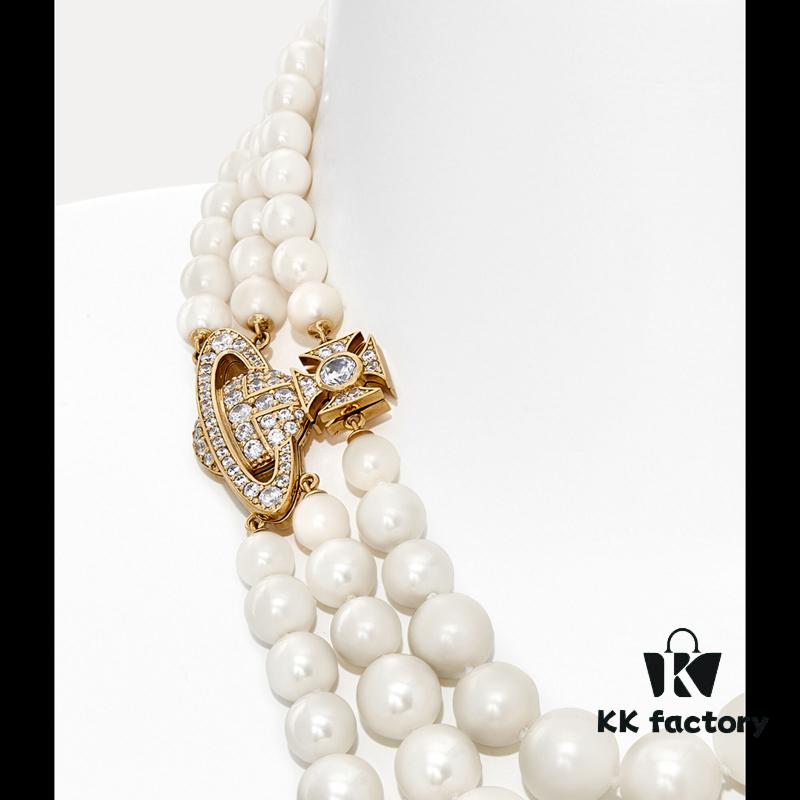 Vivienne Westwood Full Diamond Magnetic - Three-Layer Necklace - Gold