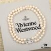 West Queen Full Crystal Saturn Double Layer Pearl Necklace