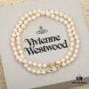 West Queen Full Crystal Saturn Double Layer Pearl Necklace