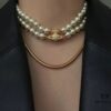 West Queen Full Crystal Saturn Double Layer Pearl Necklace