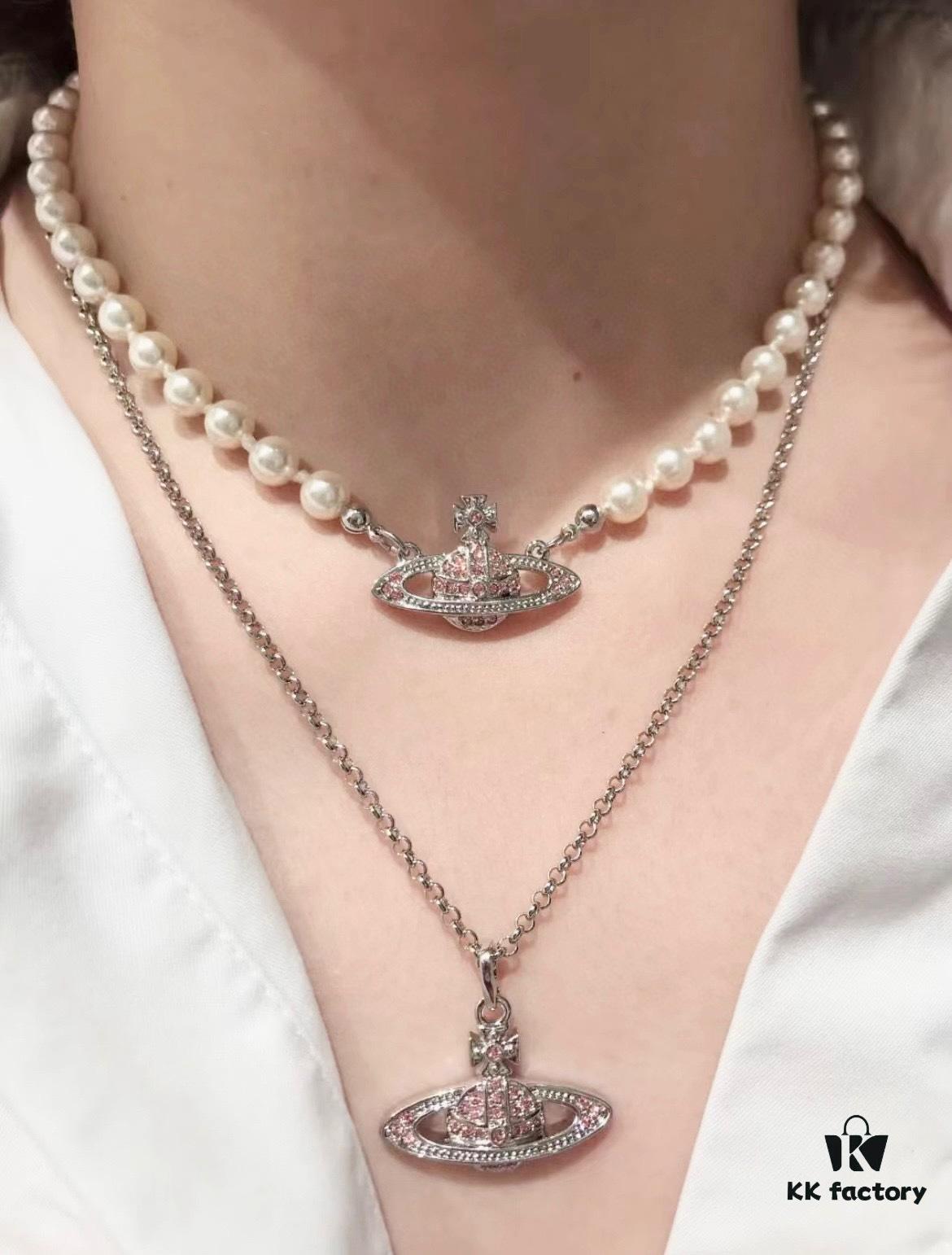 New Arrival Today 🆕 Vivienne Westwood Pink Diamond Saturn Pearl Necklace in Silver
