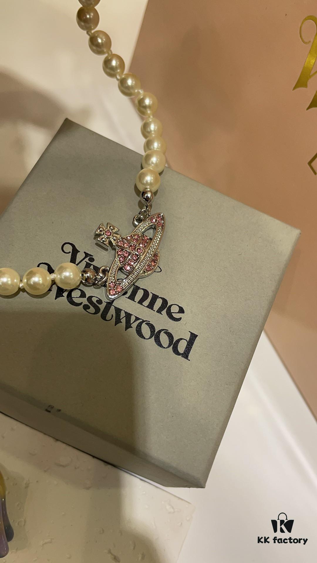 New Arrival Today 🆕 Vivienne Westwood Pink Diamond Saturn Pearl Necklace in Silver