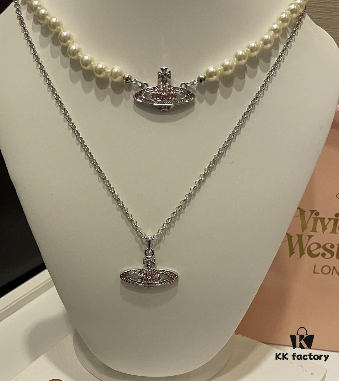New Arrival Today 🆕 Vivienne Westwood Pink Diamond Saturn Pearl Necklace in Silver