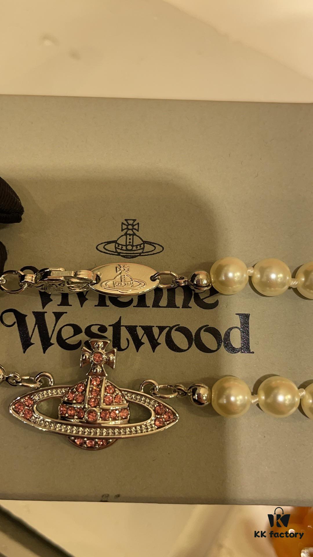 New Arrival Today 🆕 Vivienne Westwood Pink Diamond Saturn Pearl Necklace in Silver