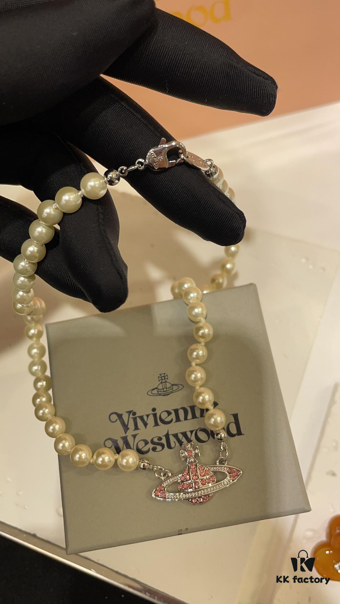 New Arrival Today 🆕 Vivienne Westwood Pink Diamond Saturn Pearl Necklace in Silver