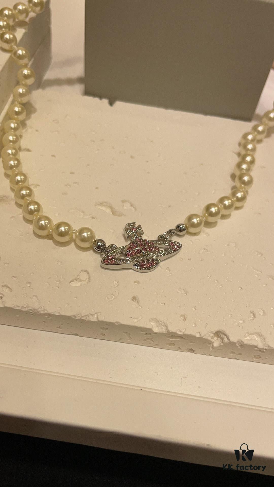 New Arrival Today 🆕 Vivienne Westwood Pink Diamond Saturn Pearl Necklace in Silver