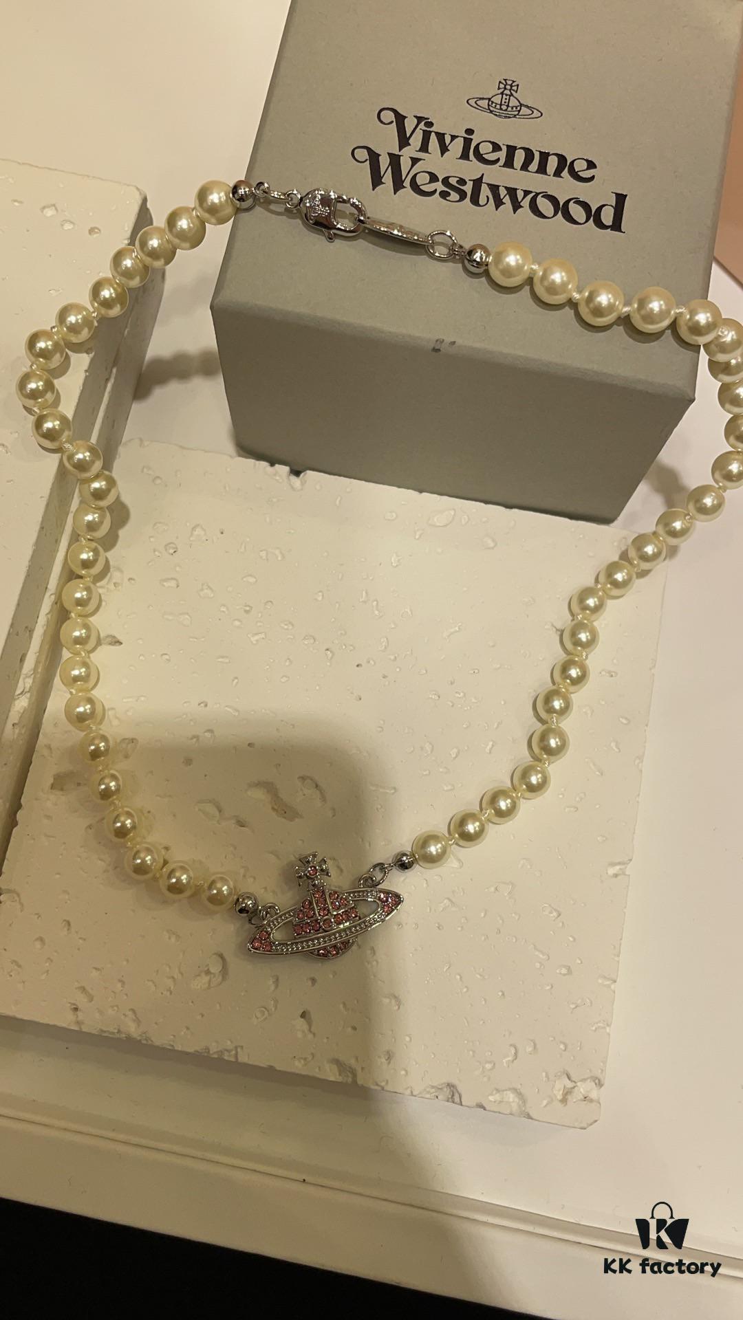 New Arrival Today 🆕 Vivienne Westwood Pink Diamond Saturn Pearl Necklace in Silver