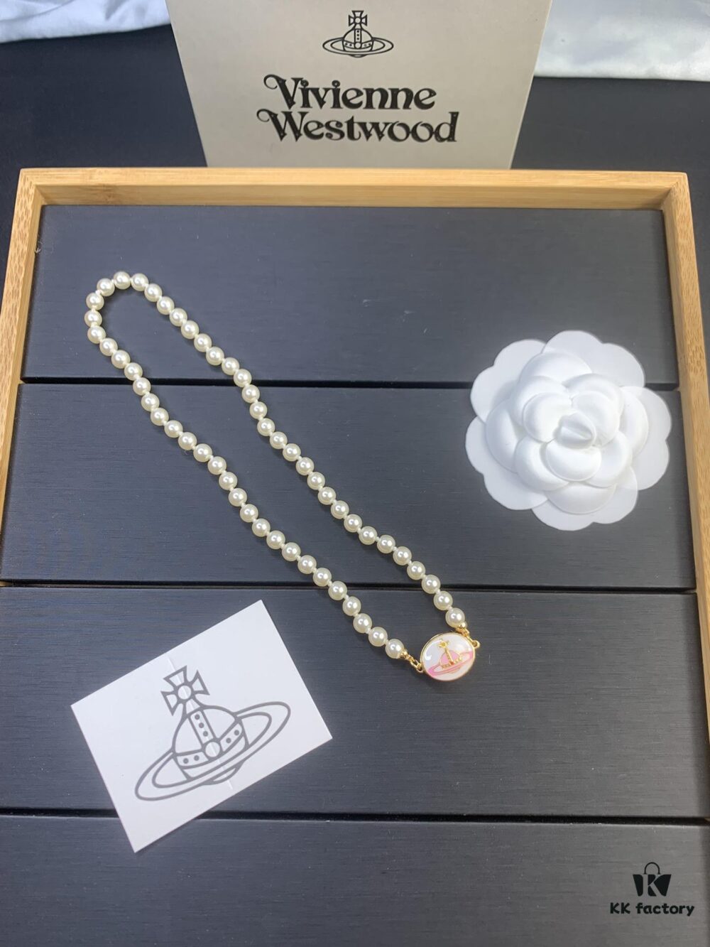 West Queen Pink and White Pearl Necklace - Gold Color