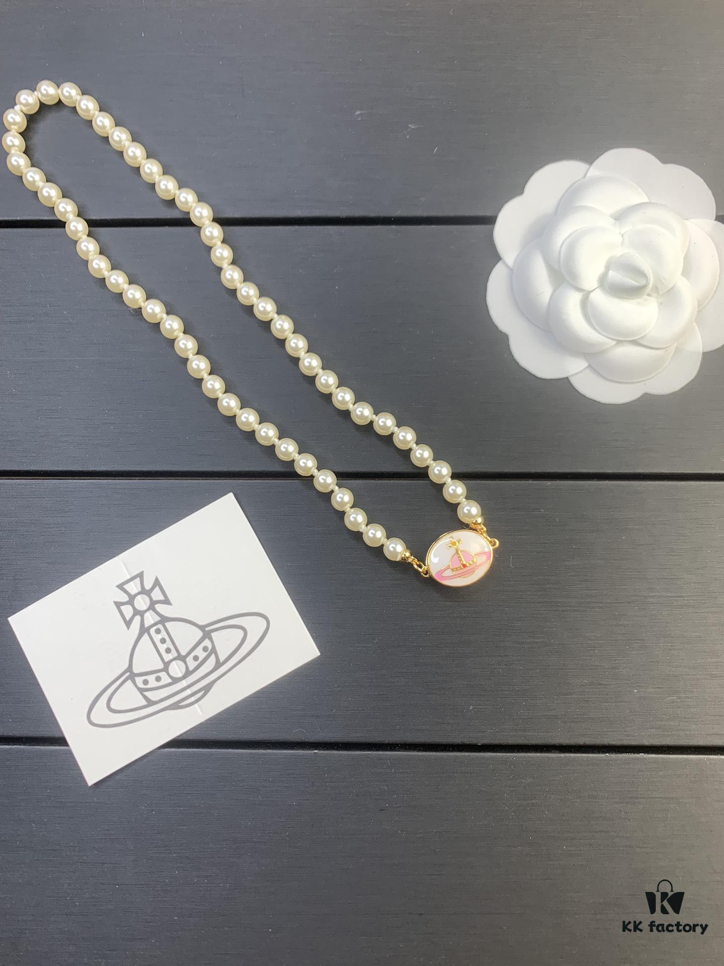 West Queen Pink and White Pearl Necklace - Gold Color