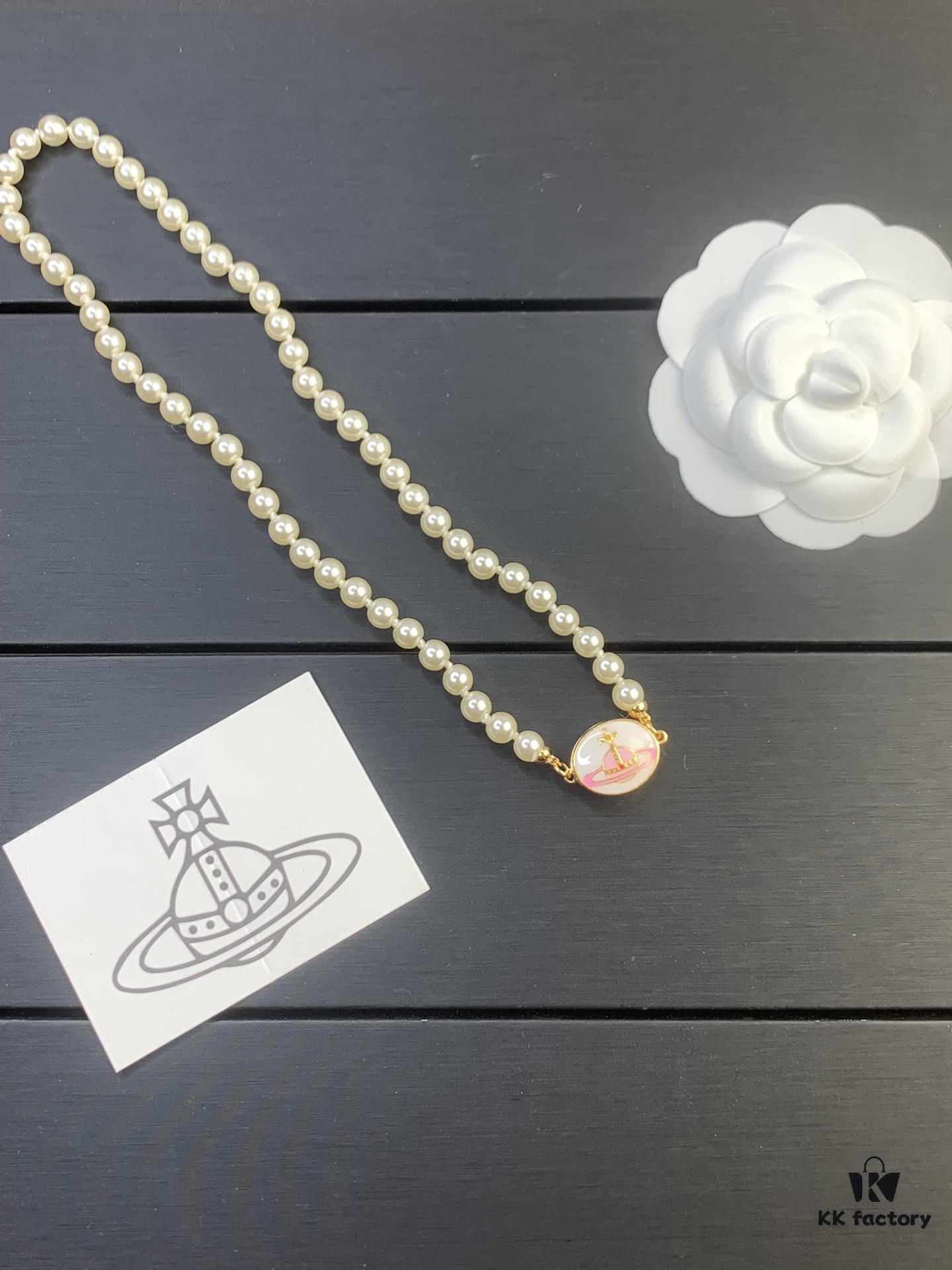 West Queen Pink and White Pearl Necklace - Gold Color