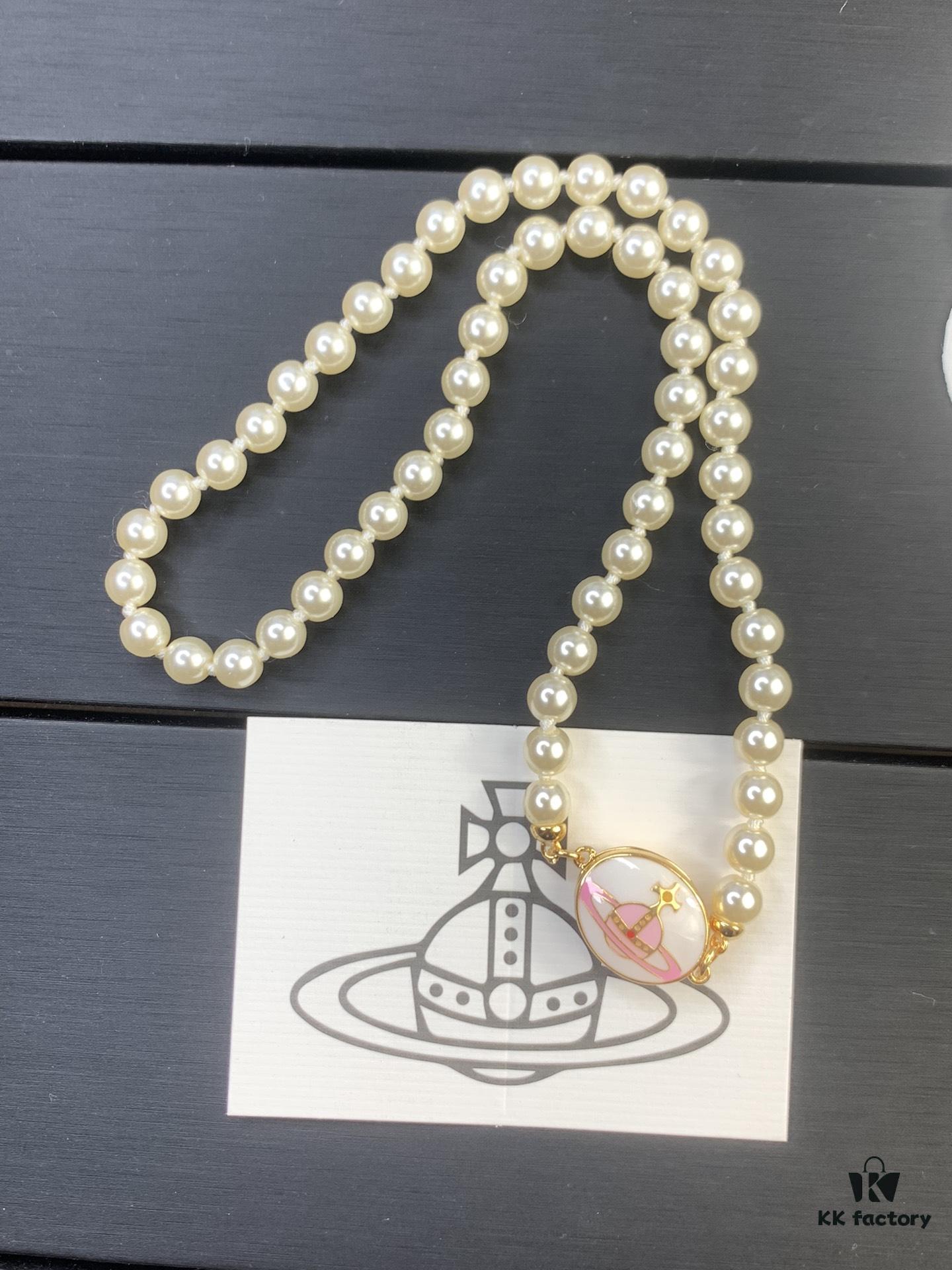 West Queen Pink and White Pearl Necklace - Gold Color