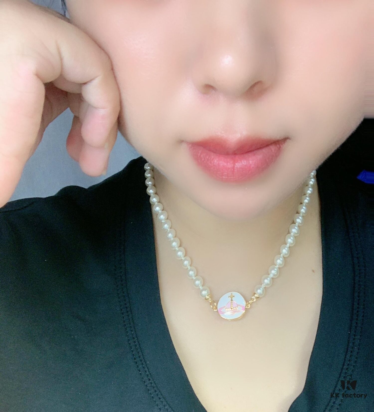 West Queen Pink and White Pearl Necklace - Gold Color