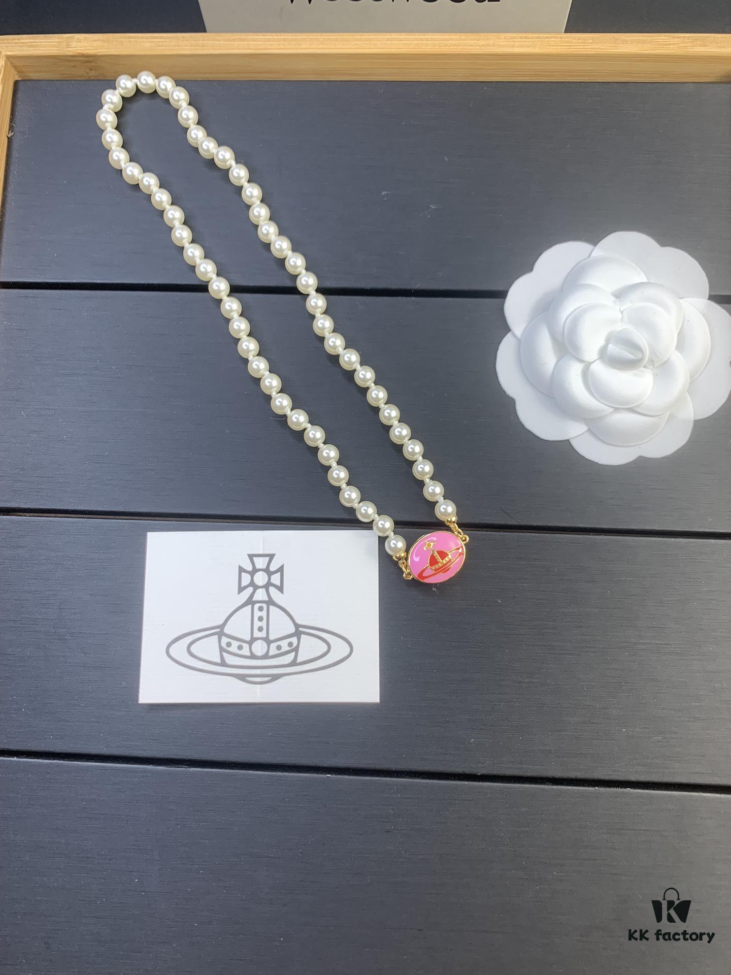 West Queen Magnetic Clasp Rose Red Pearl Necklace - Gold Color