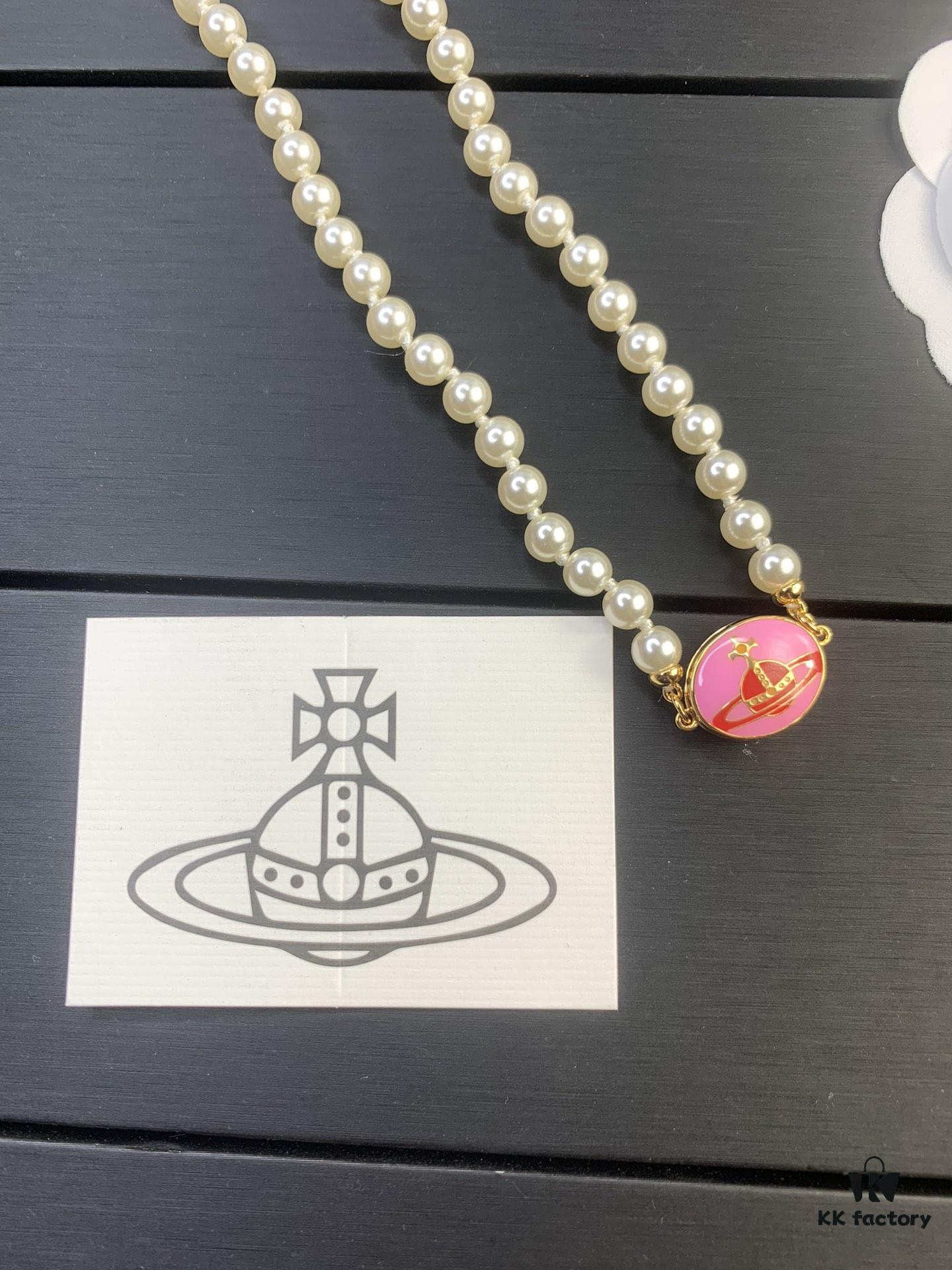 West Queen Magnetic Clasp Rose Red Pearl Necklace - Gold Color