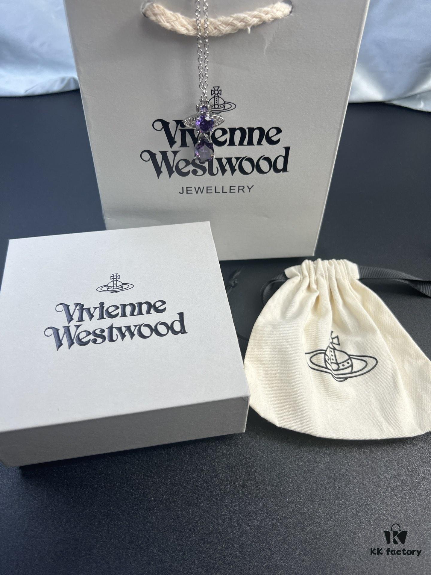 West Queen Purple Crystal Drop Necklace in White Gold Color