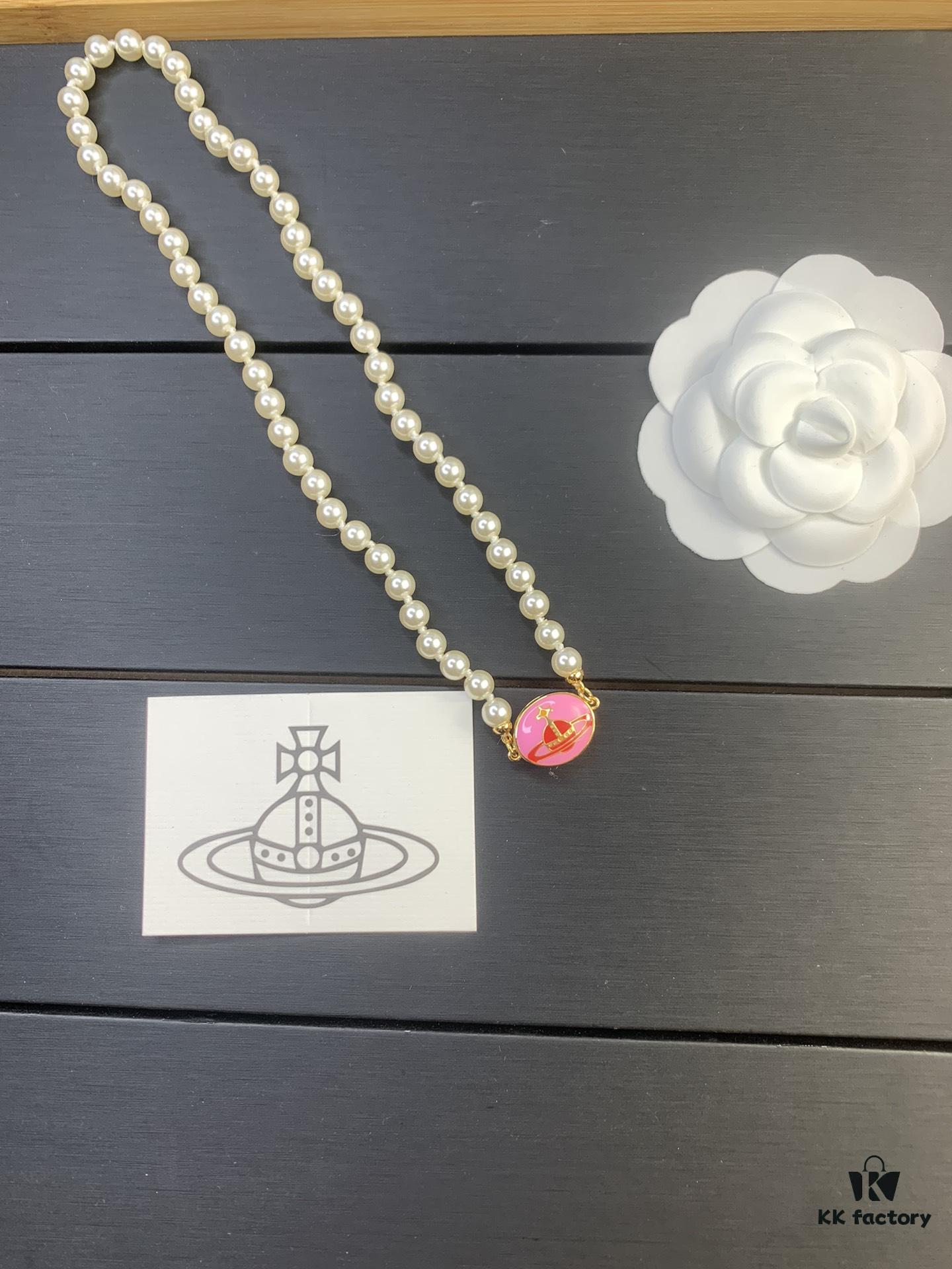 West Queen Magnetic Clasp Rose Red Pearl Necklace - Gold Color