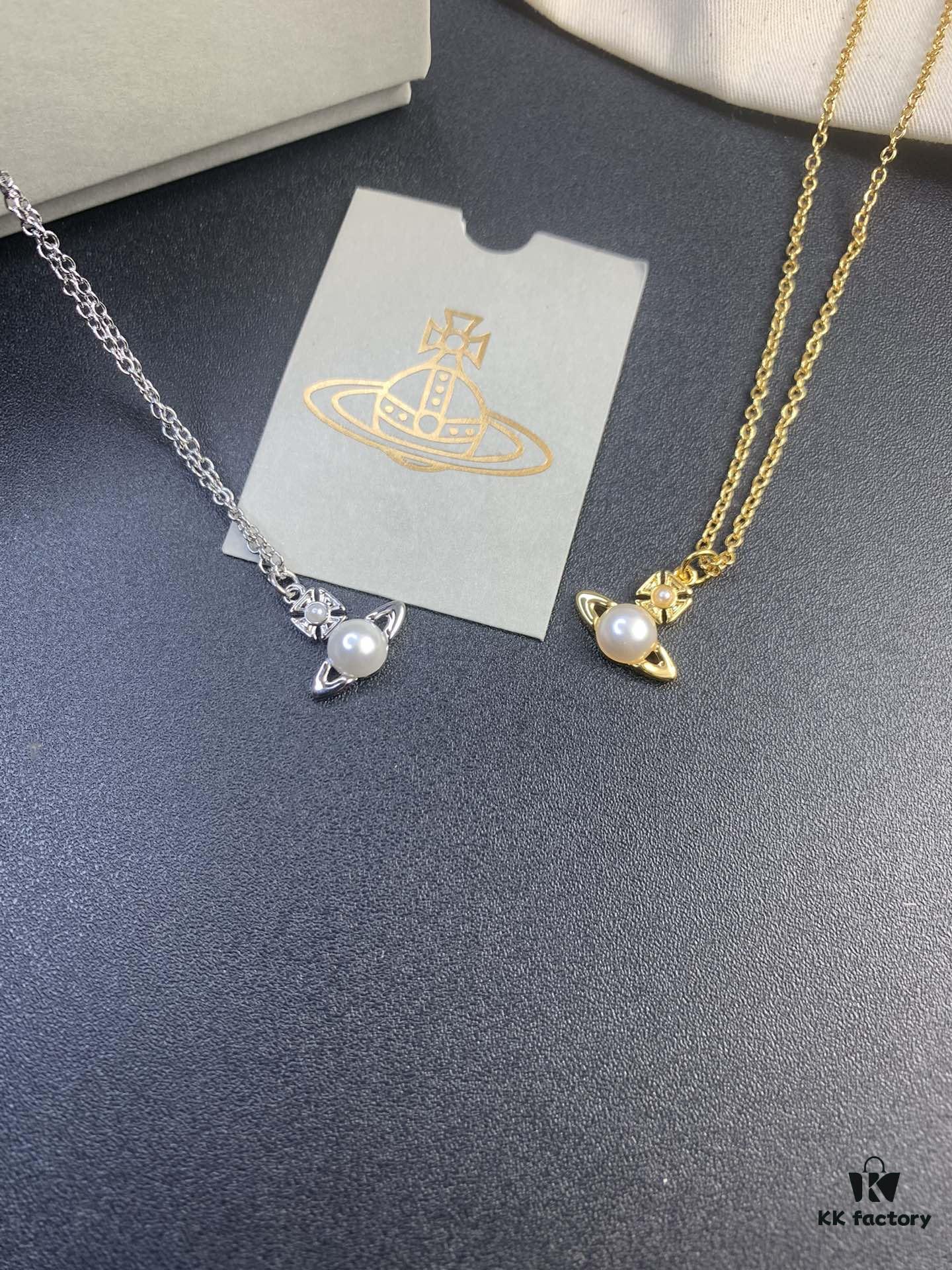 West Queen Pearl Necklace in White Gold and Yellow Gold Two Tones