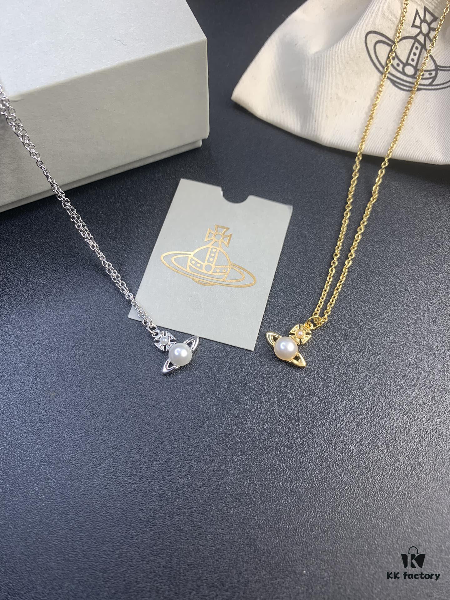 West Queen Pearl Necklace in White Gold and Yellow Gold Two Tones