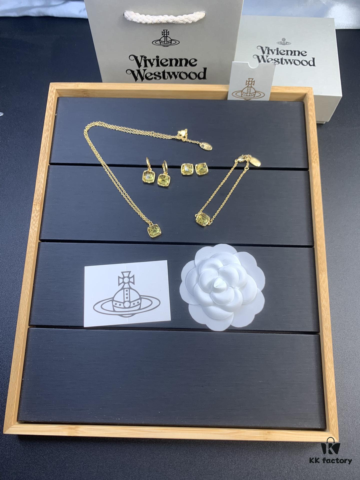 West Queen Sugar Cube Glass Necklace, Bracelet, and Earring Set, Purple, Pink, Yellow