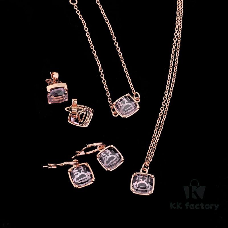 West Queen Sugar Cube Glass Necklace, Bracelet, and Earring Set, Purple, Pink, Yellow