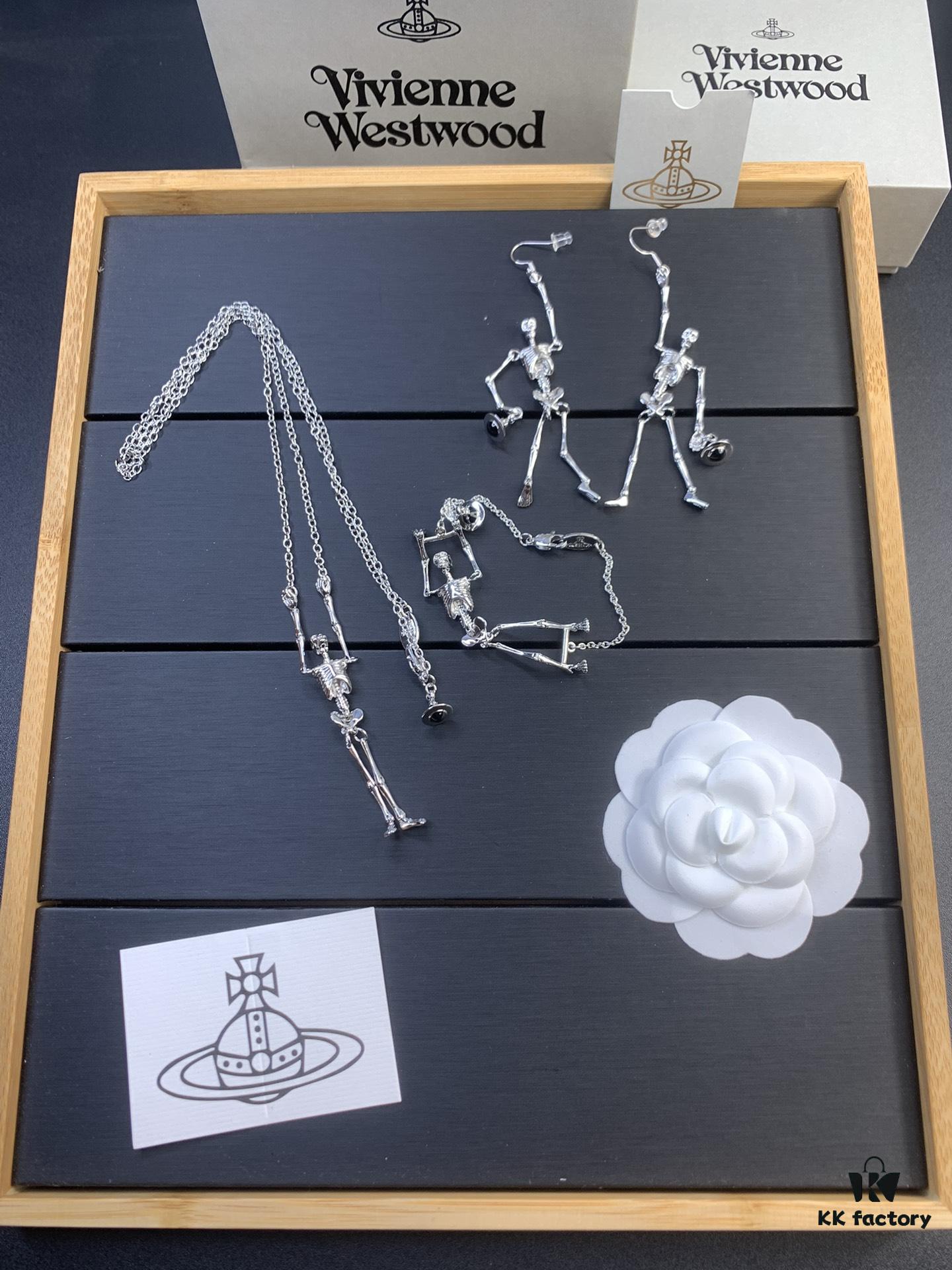 West Queen Skull Skeleton Earrings, Necklace, and Bracelet Set