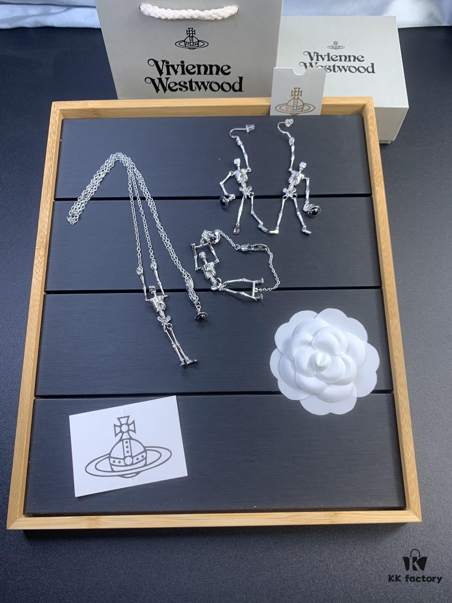 West Queen Skull Skeleton Earrings, Necklace, and Bracelet Set