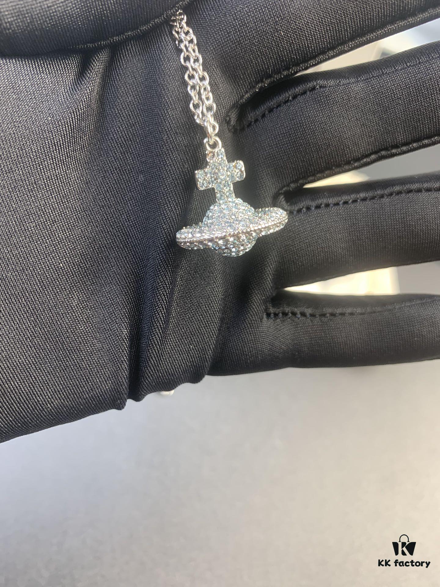 Lady Gaga Full Diamond 3D Saturn Blue Necklace, All Four Colors in Stock