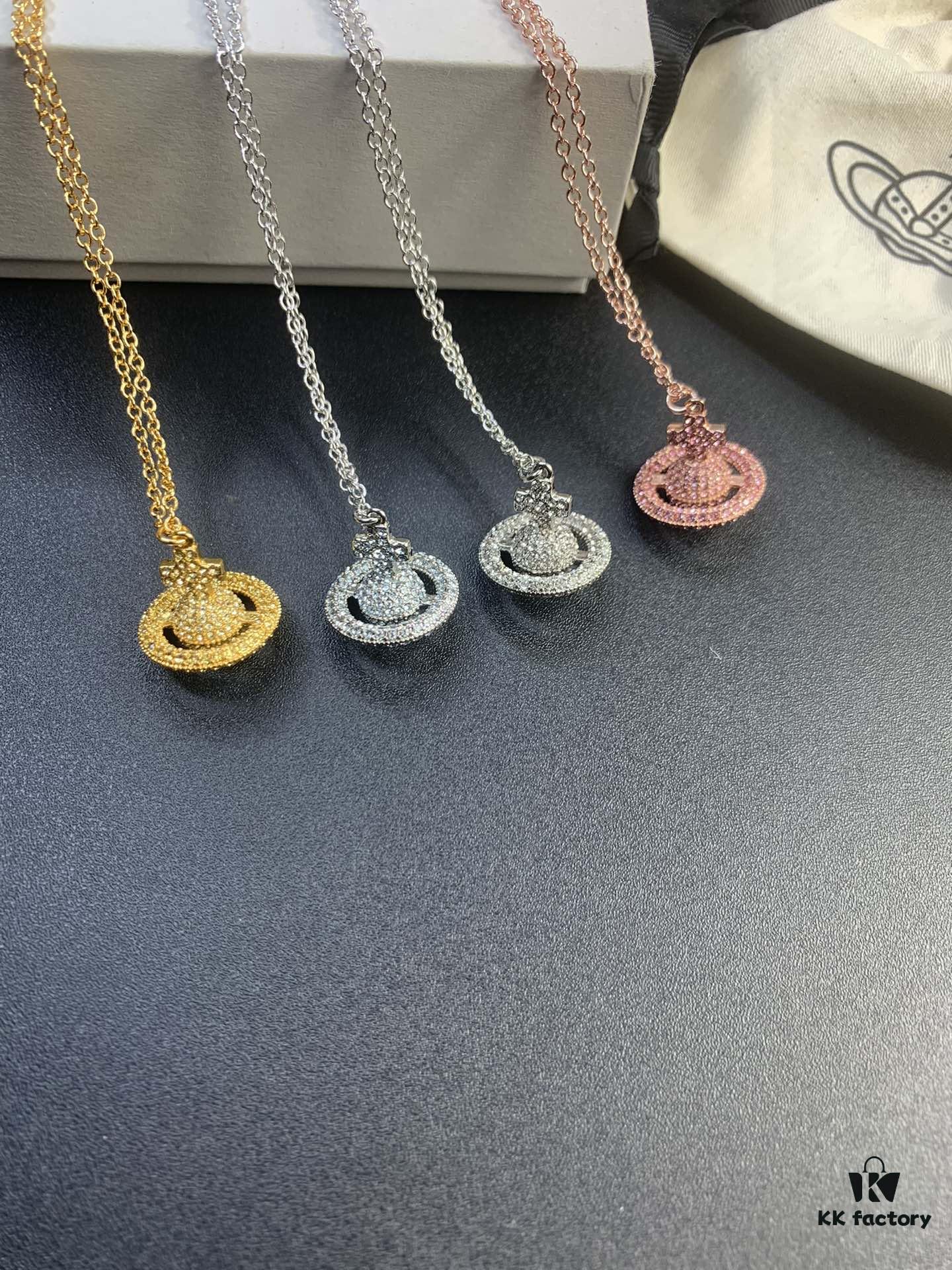 Lady Gaga Full Diamond 3D Saturn Blue Necklace, All Four Colors in Stock