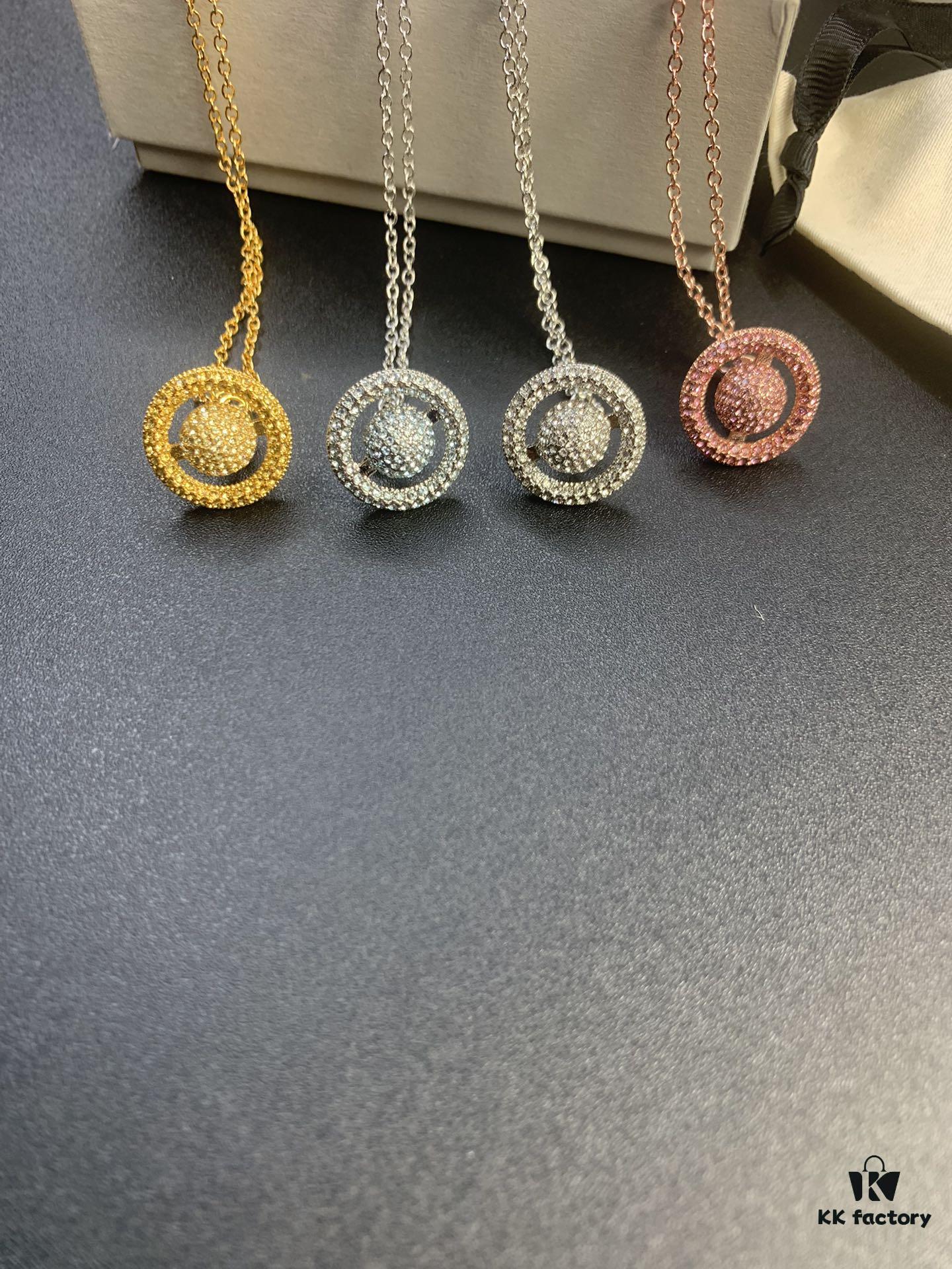 Lady Gaga Full Diamond 3D Saturn Blue Necklace, All Four Colors in Stock