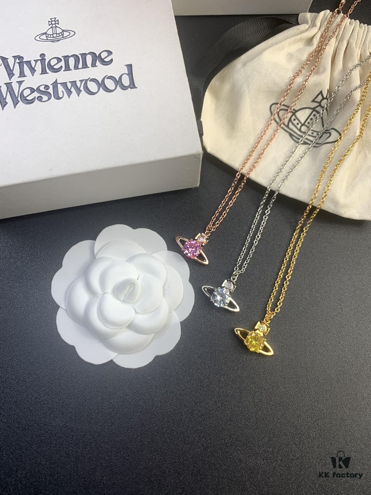 West Queen Round Diamond Saturn Necklace in Rose Gold, White Gold, and Yellow Gold – In Stock in Three Colors