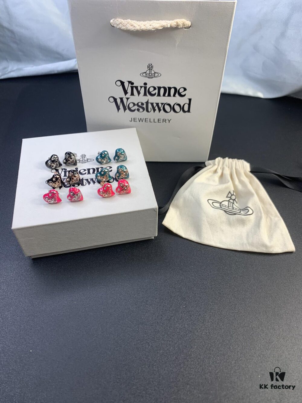 New Arrival: Vivienne Westwood Love Heart Enamel Stud Earrings, Red, Blue, Black, Plated in 18K Real Gold, Available in White Gold and Rose Gold