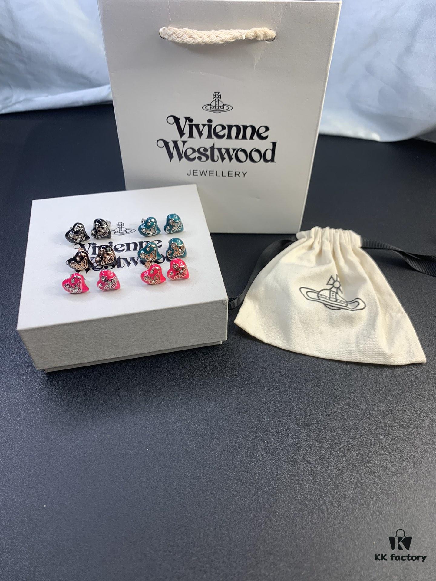 New Arrival: Vivienne Westwood Love Heart Enamel Stud Earrings, Red, Blue, Black, Plated in 18K Real Gold, Available in White Gold and Rose Gold