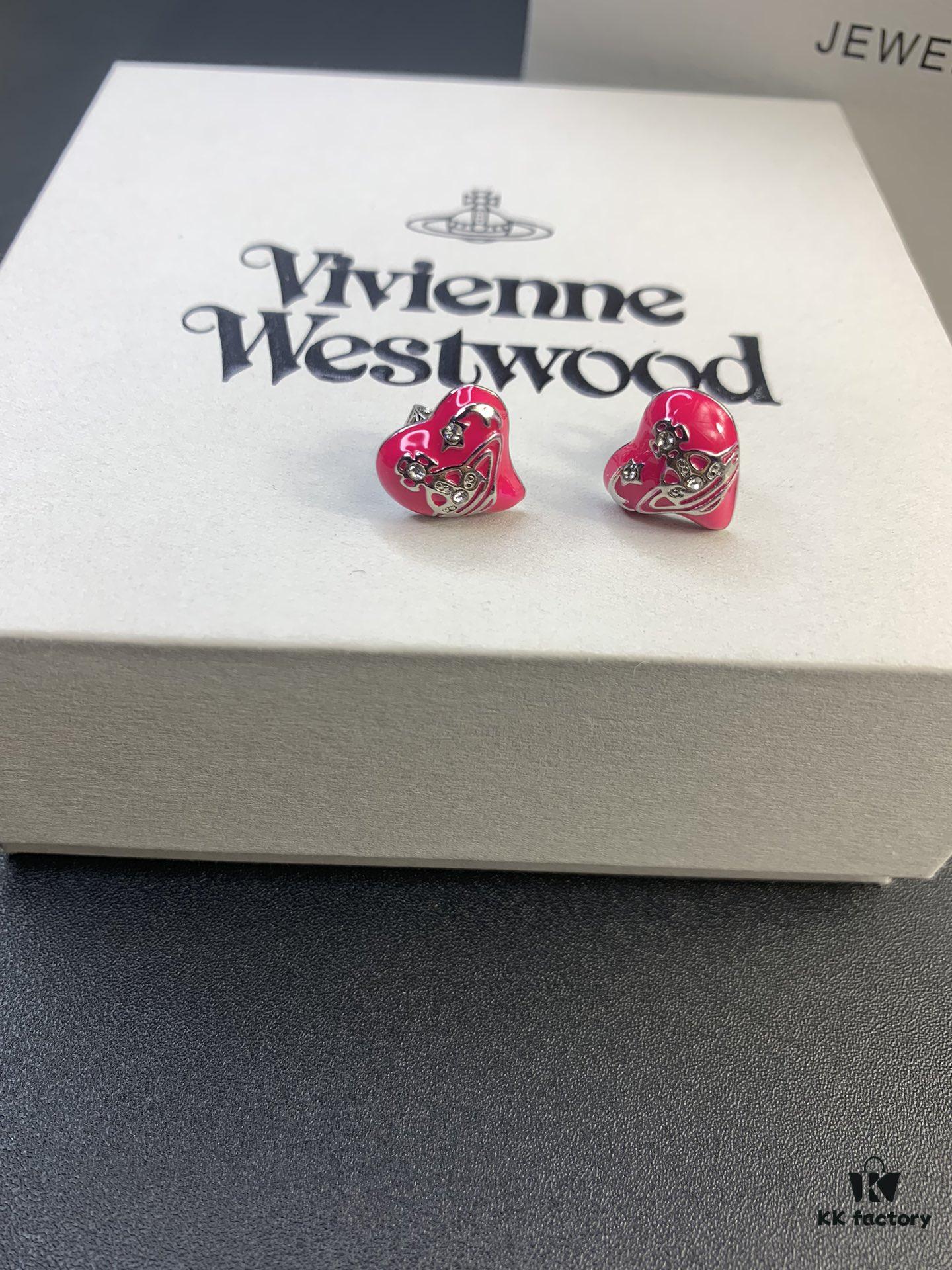 New Arrival: Vivienne Westwood Love Heart Enamel Stud Earrings, Red, Blue, Black, Plated in 18K Real Gold, Available in White Gold and Rose Gold