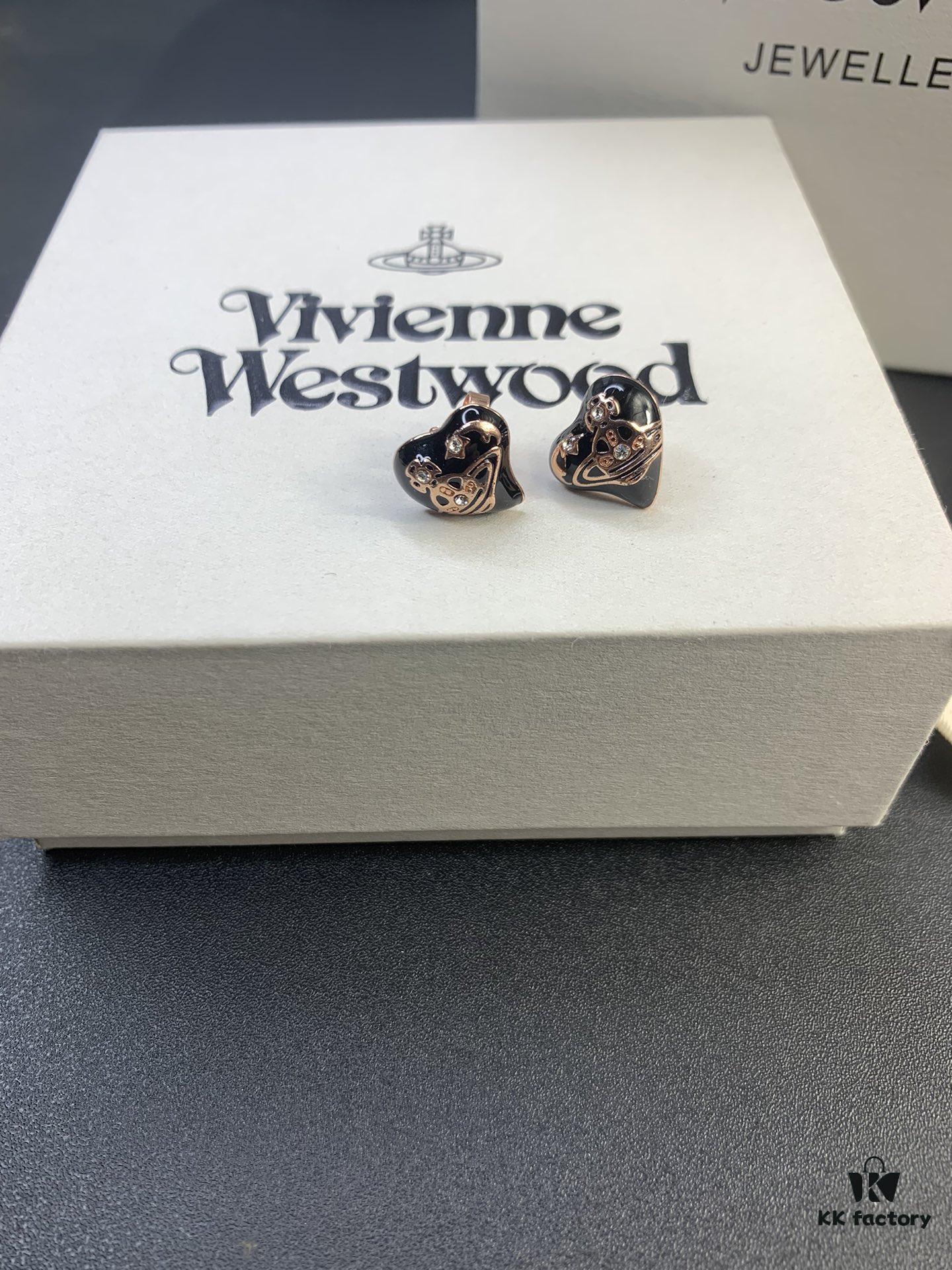 New Arrival: Vivienne Westwood Love Heart Enamel Stud Earrings, Red, Blue, Black, Plated in 18K Real Gold, Available in White Gold and Rose Gold