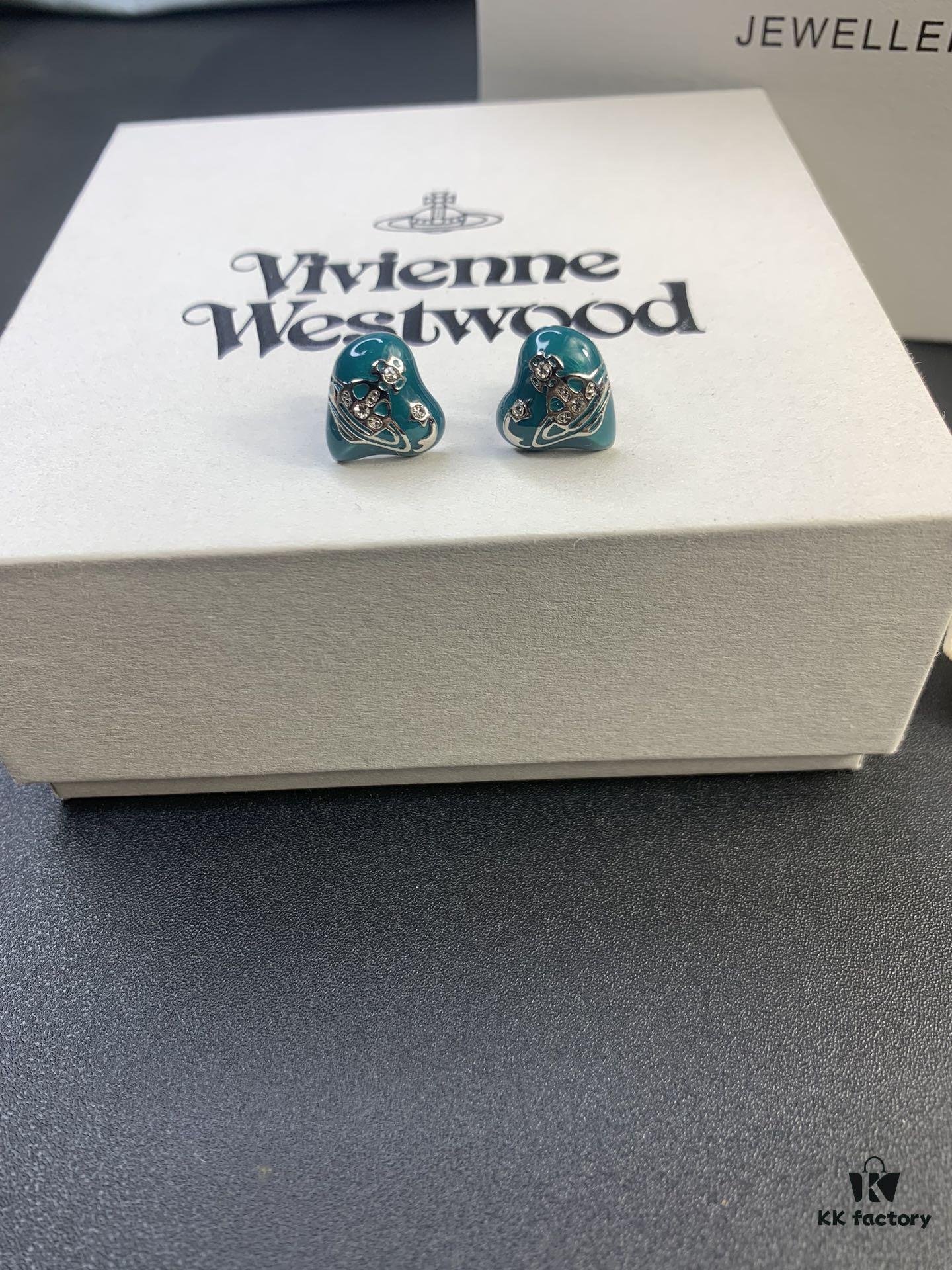 New Arrival: Vivienne Westwood Love Heart Enamel Stud Earrings, Red, Blue, Black, Plated in 18K Real Gold, Available in White Gold and Rose Gold