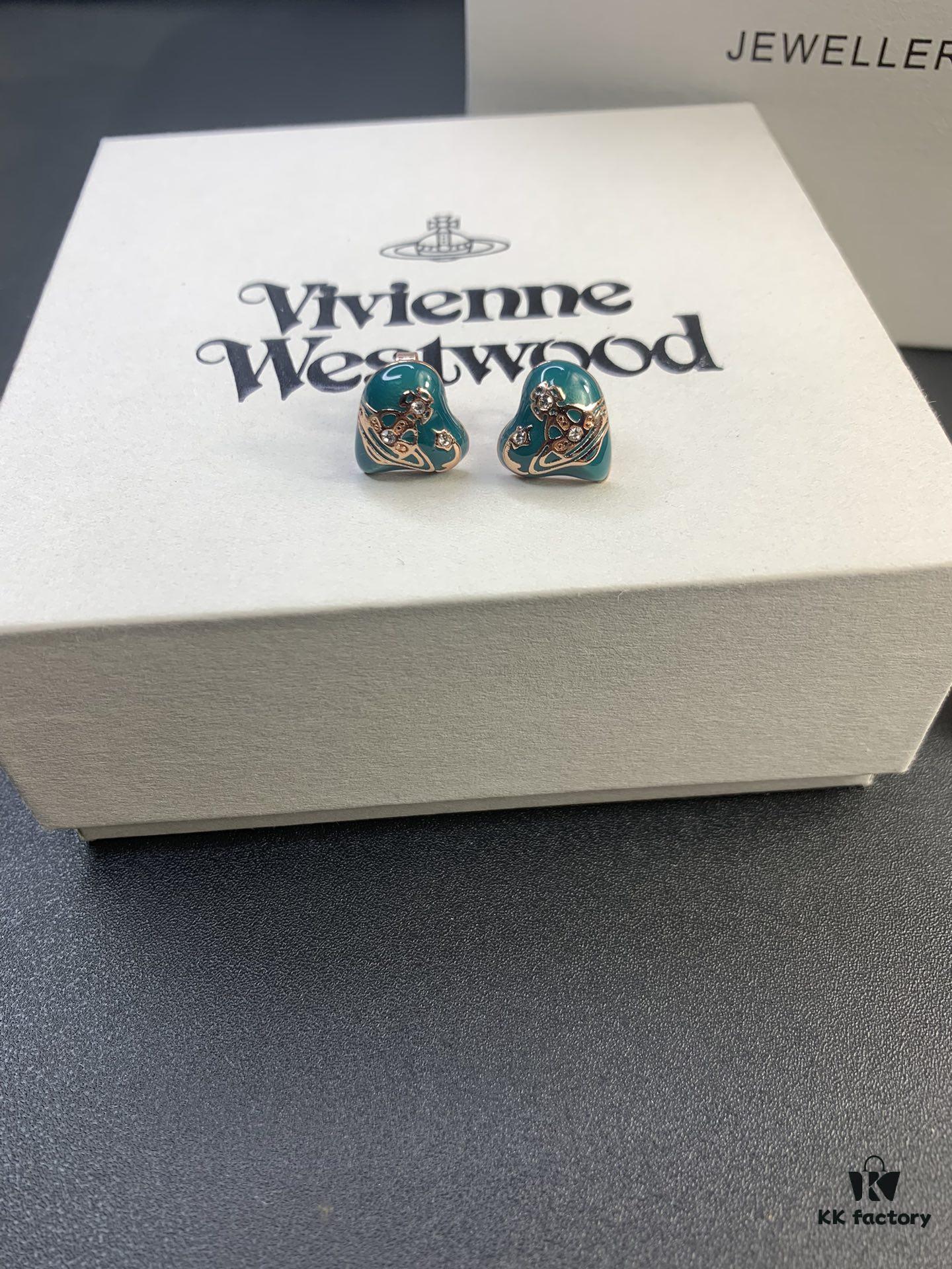 New Arrival: Vivienne Westwood Love Heart Enamel Stud Earrings, Red, Blue, Black, Plated in 18K Real Gold, Available in White Gold and Rose Gold