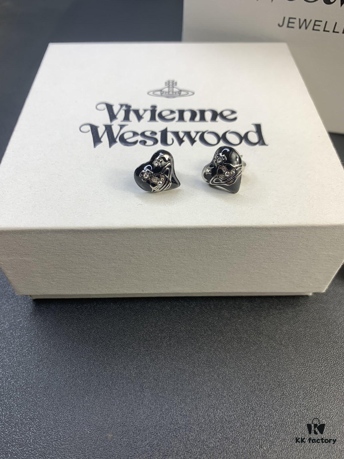 New Arrival: Vivienne Westwood Love Heart Enamel Stud Earrings, Red, Blue, Black, Plated in 18K Real Gold, Available in White Gold and Rose Gold